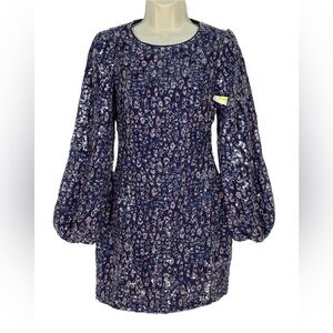 BTFL-Life Crew Neck Long Sleeve Sequin Mini Dress - Blue - size XS